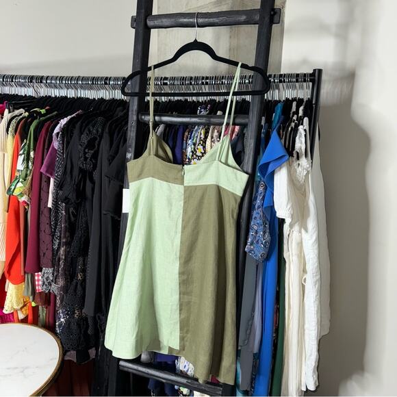 MATTHEW BRUCH Kimmie Colorblock Mini Dress in Sage and Army - Picture 9 of 13